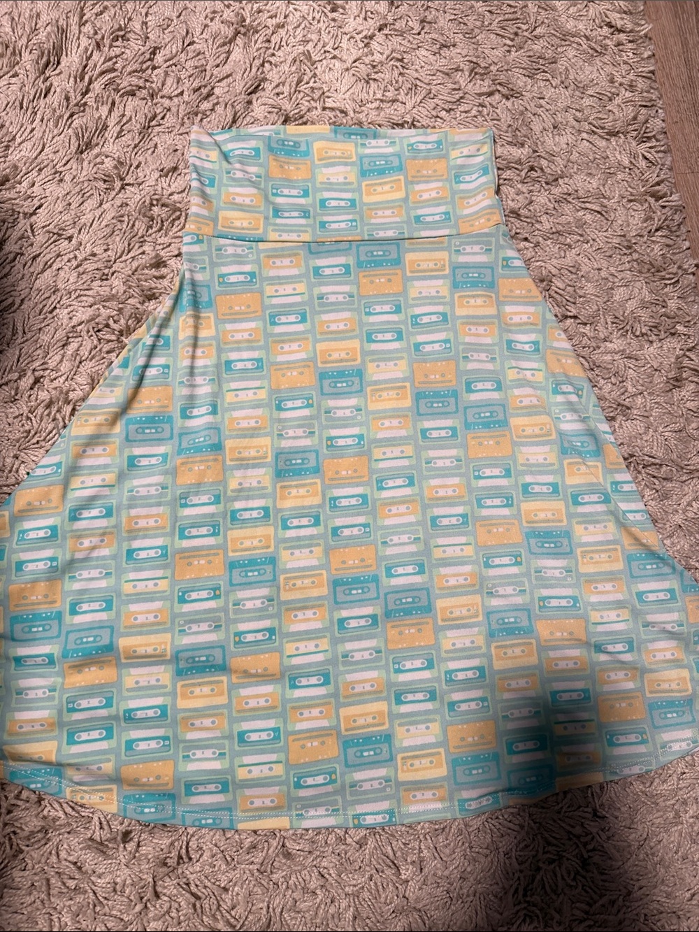 LuLaRoe Cassette Print Skater Skirt - Mint, Yellow & White
